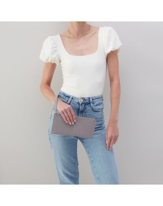 Women's Leather Morning Dove Grey Wristlet Bag