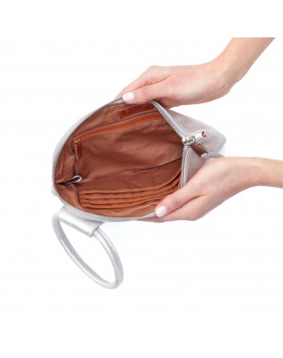 Women's Sable Light Grey Leather Wristlet